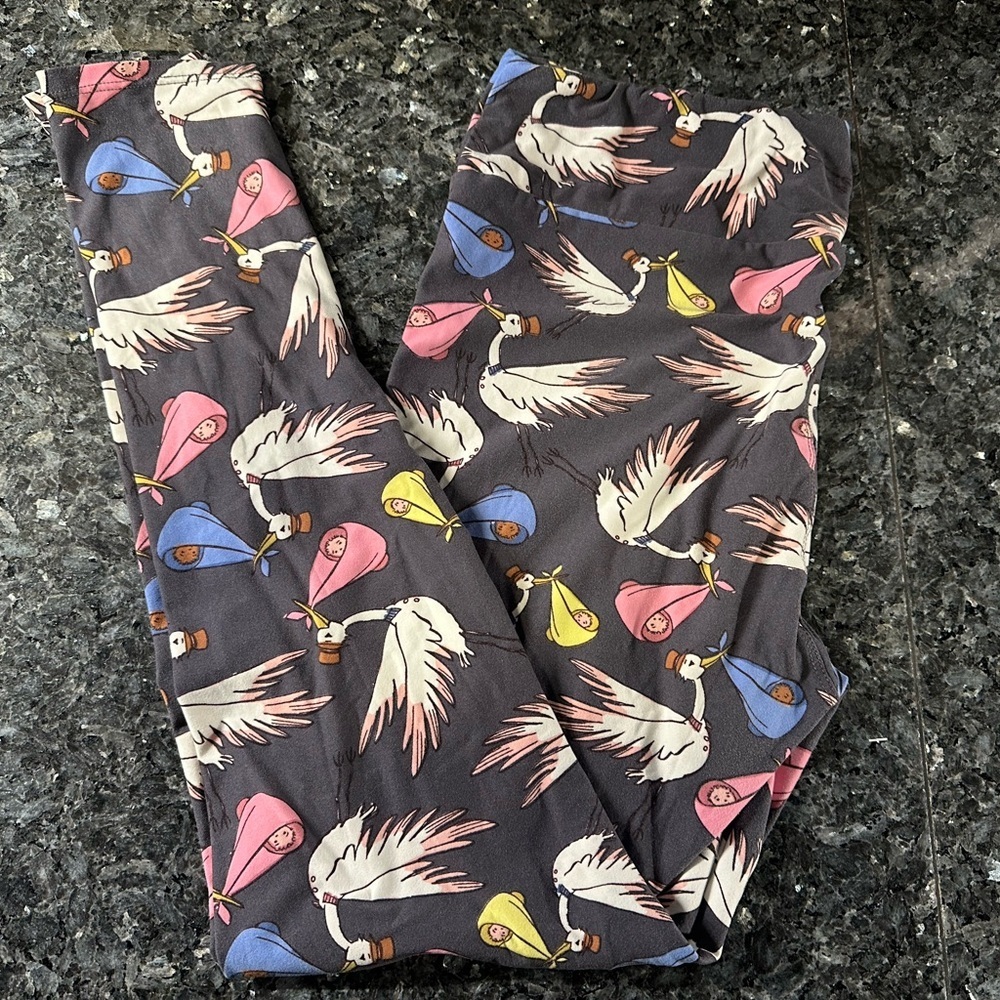 LuLaRoe Baby Shower Stork Pregnancy Announcement Leggings Plus Size 1X T&C